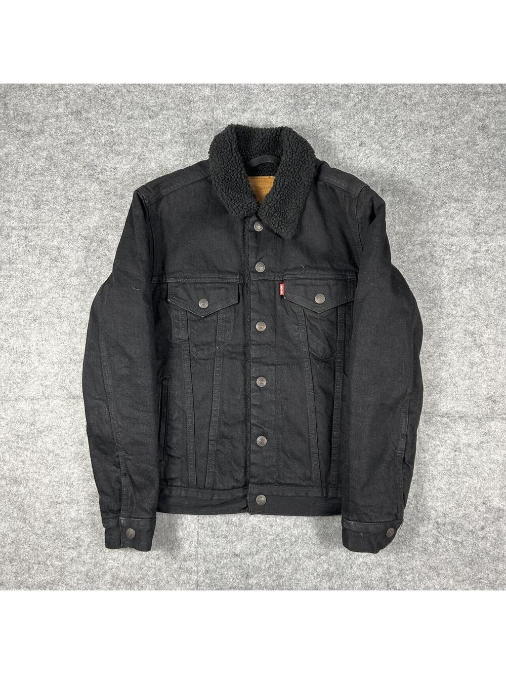Levis Women’s Black Sherpa Lined Denim Trucker Jacket Y2K Size XS
